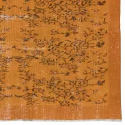 Vintage Hand-knotted Floral Design Turkish Wool Area Rug Overdyed in Orange for Living Room