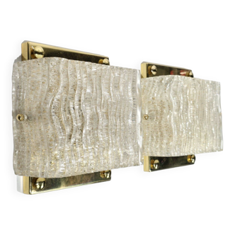 Pair of 1970's Italian Brass & Murano glass Glass wall lights