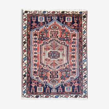 Persian heriz rug, oriental handwoven red wool  50x71cm