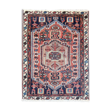 Persian heriz rug, oriental handwoven red wool  50x71cm