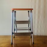 Vintage Brabantia step stool in wood, Skai and chrome metal