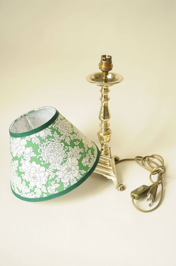 Lampe à Pied en Laiton - Abat-Jour Fleurs Liberty Vert