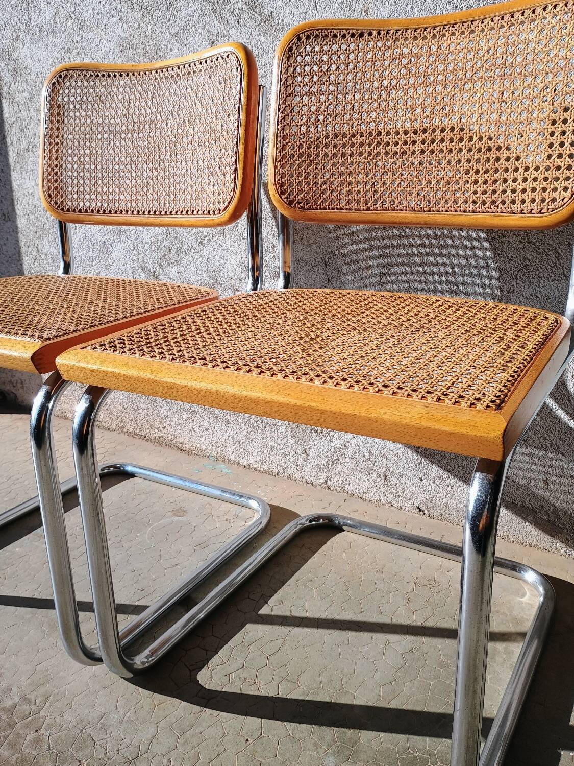 Pair of Cesca B32 chrome and cane chairs Designer Marcel Breuer