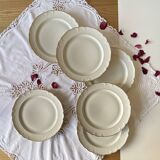 Set of 6 antique off-white porcelain dinner plates with gold trim