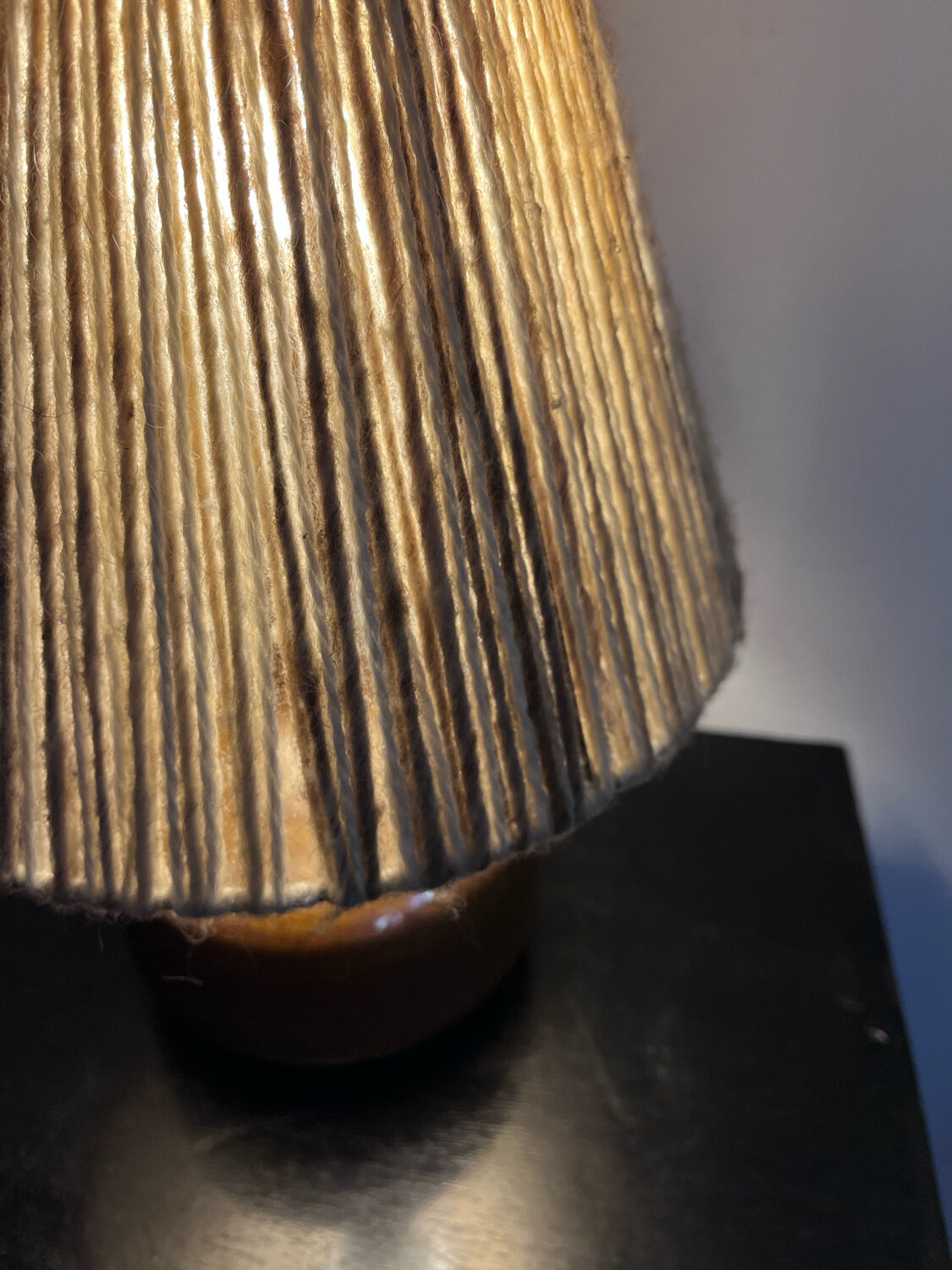 Vintage stoneware lamp and wool lampshade