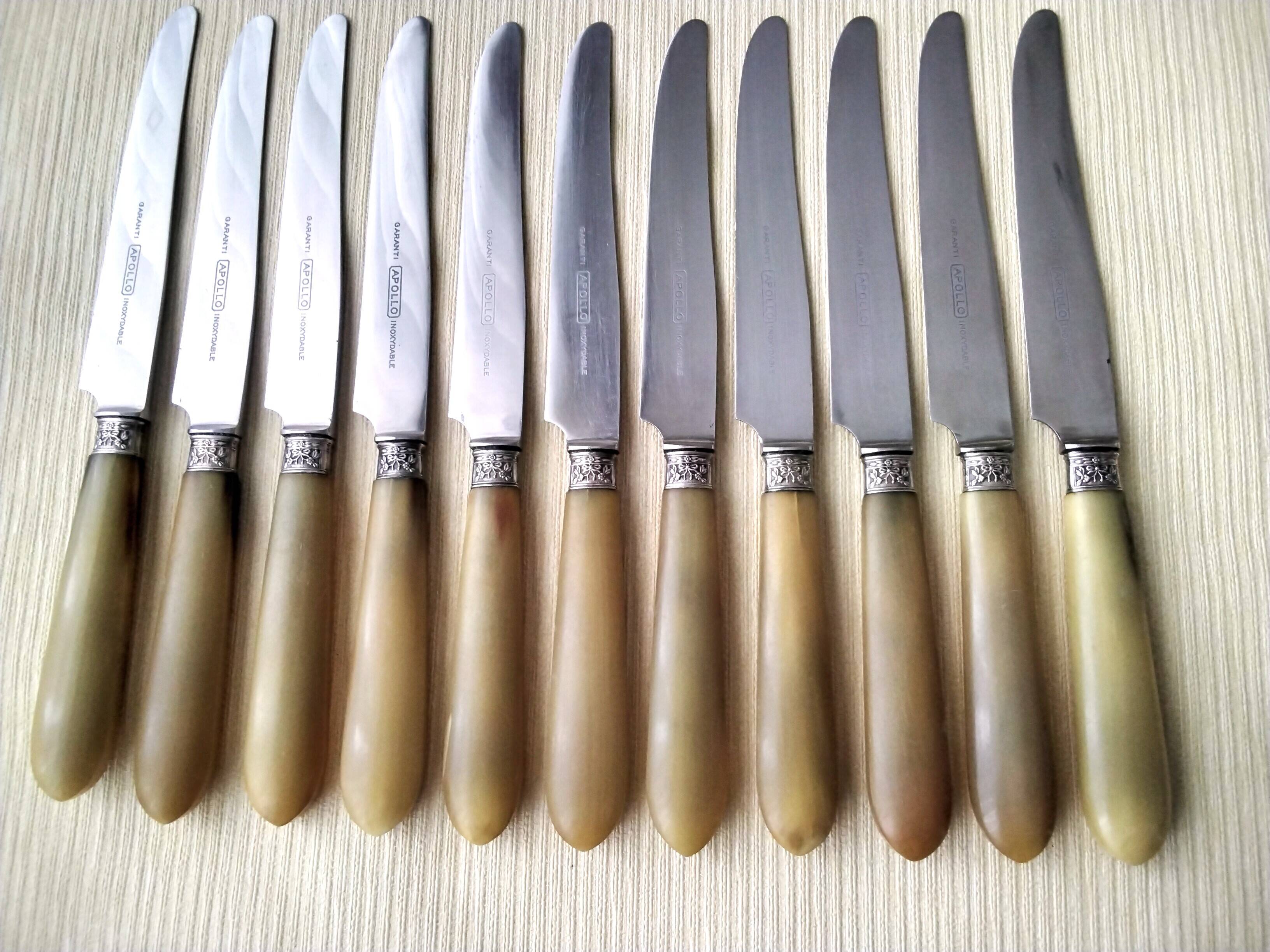 11 Apollo bovine horn and stainless steel table knives