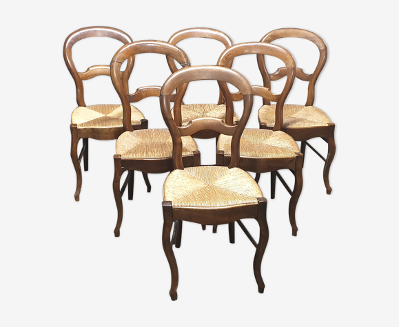 Lot de 6 chaises paillées Louis Philippe | Selency