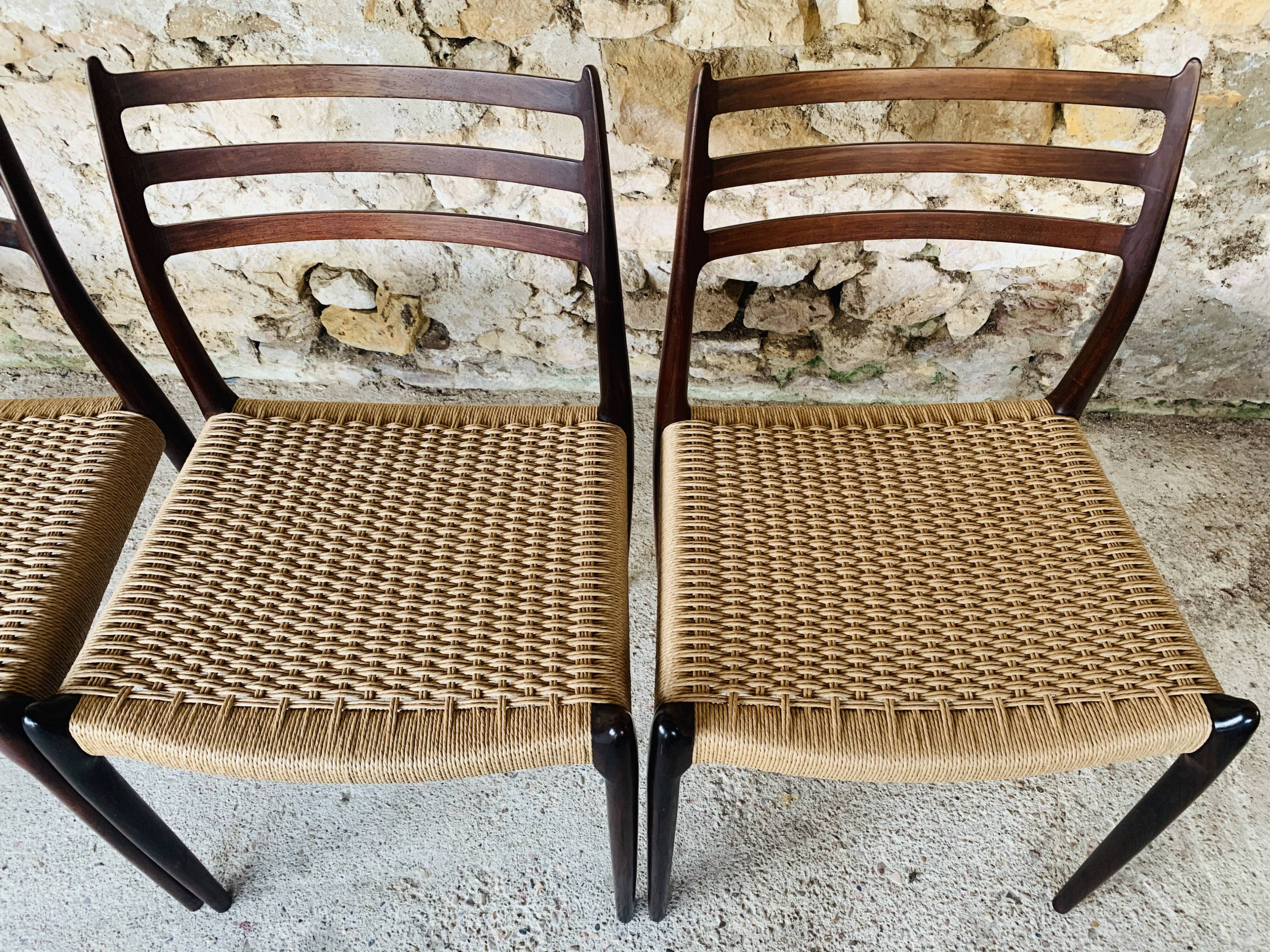 First edition rosewood model 78 dining chairs by Niels Moller, 1962-1970, Set of 6.