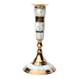 Brass candlestick with mother of pearl, India, 1970s.