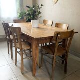 Large vintage farmhouse table from the 50s in solid wood (oak)