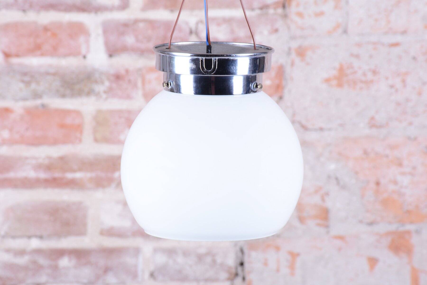 Bauhaus Ceiling Lamp in Chrome-Plated Steel and Opal Glass, Czech, 1930s