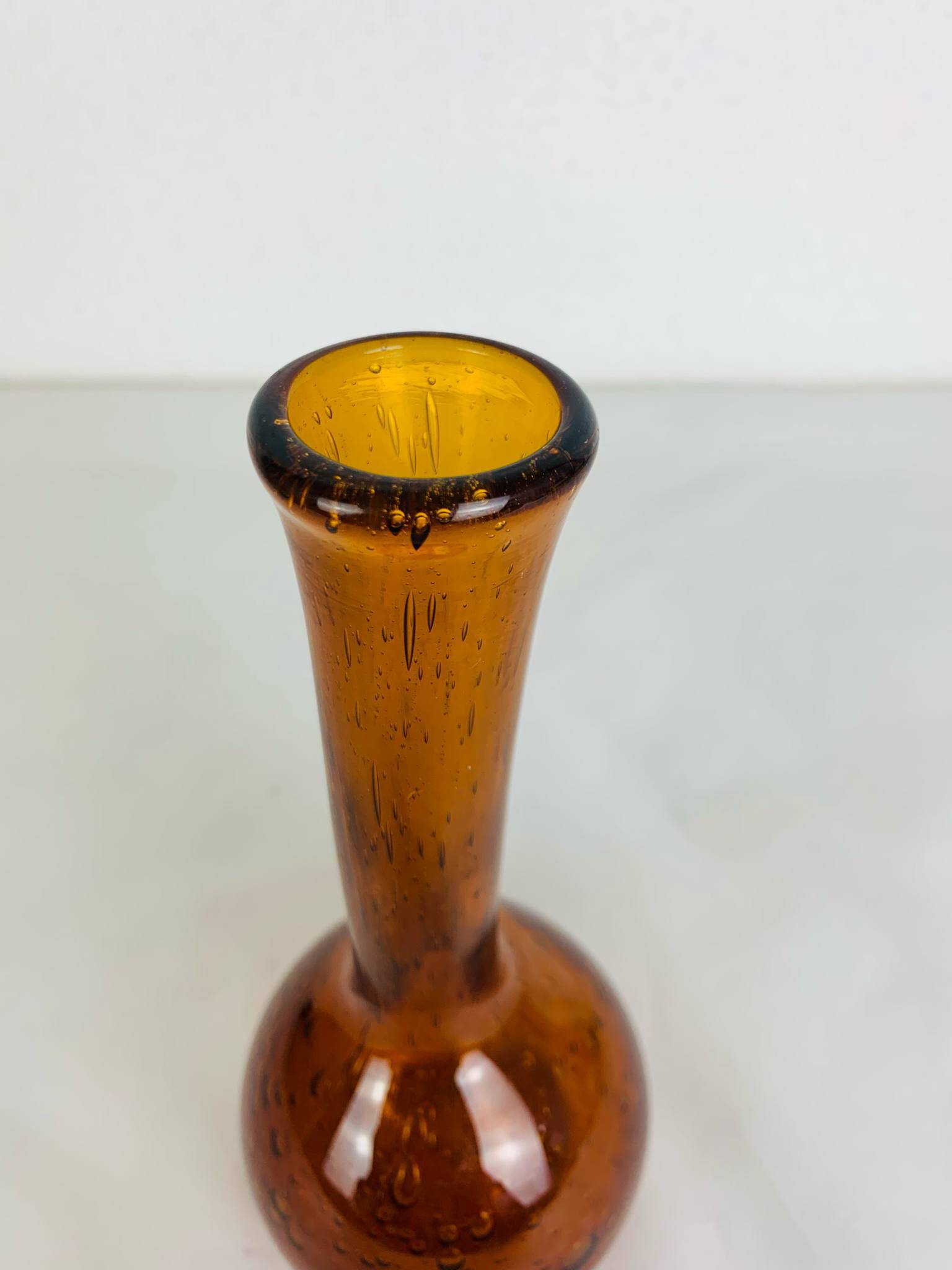 Vintage amber/orange bubbled glass soliflore vase