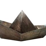 Modern silver-plated paper boat sculpture, Paola C. Aldo Cibic Italy 1980