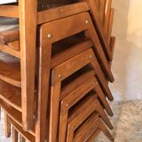 Set of 6 stackable chairs wood feet compass Germany 1960's