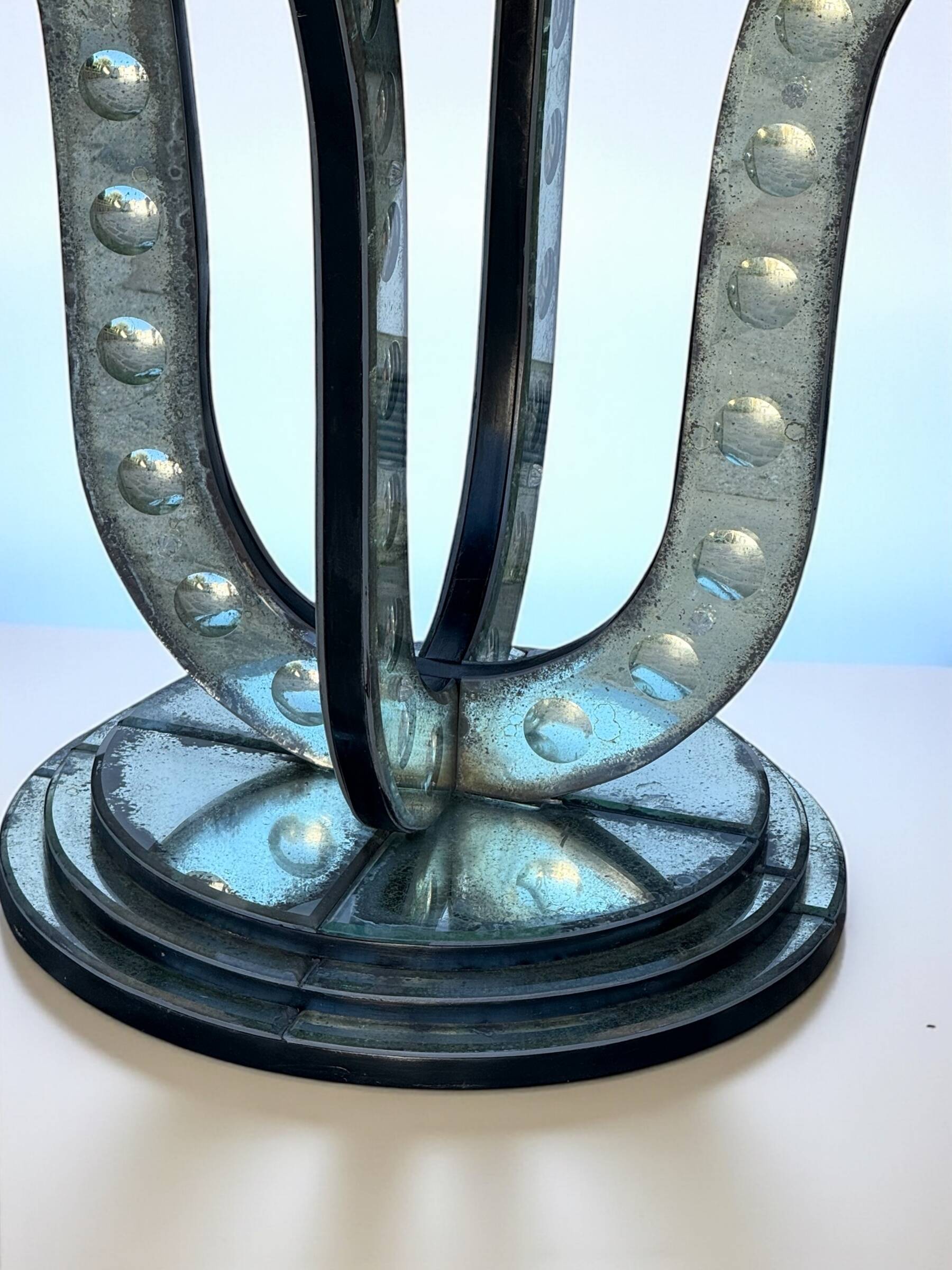 Table / pedestal table in aged glass with bubble decor from the 70s