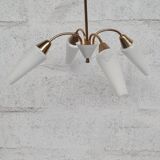 Brass and white opaline chandelier