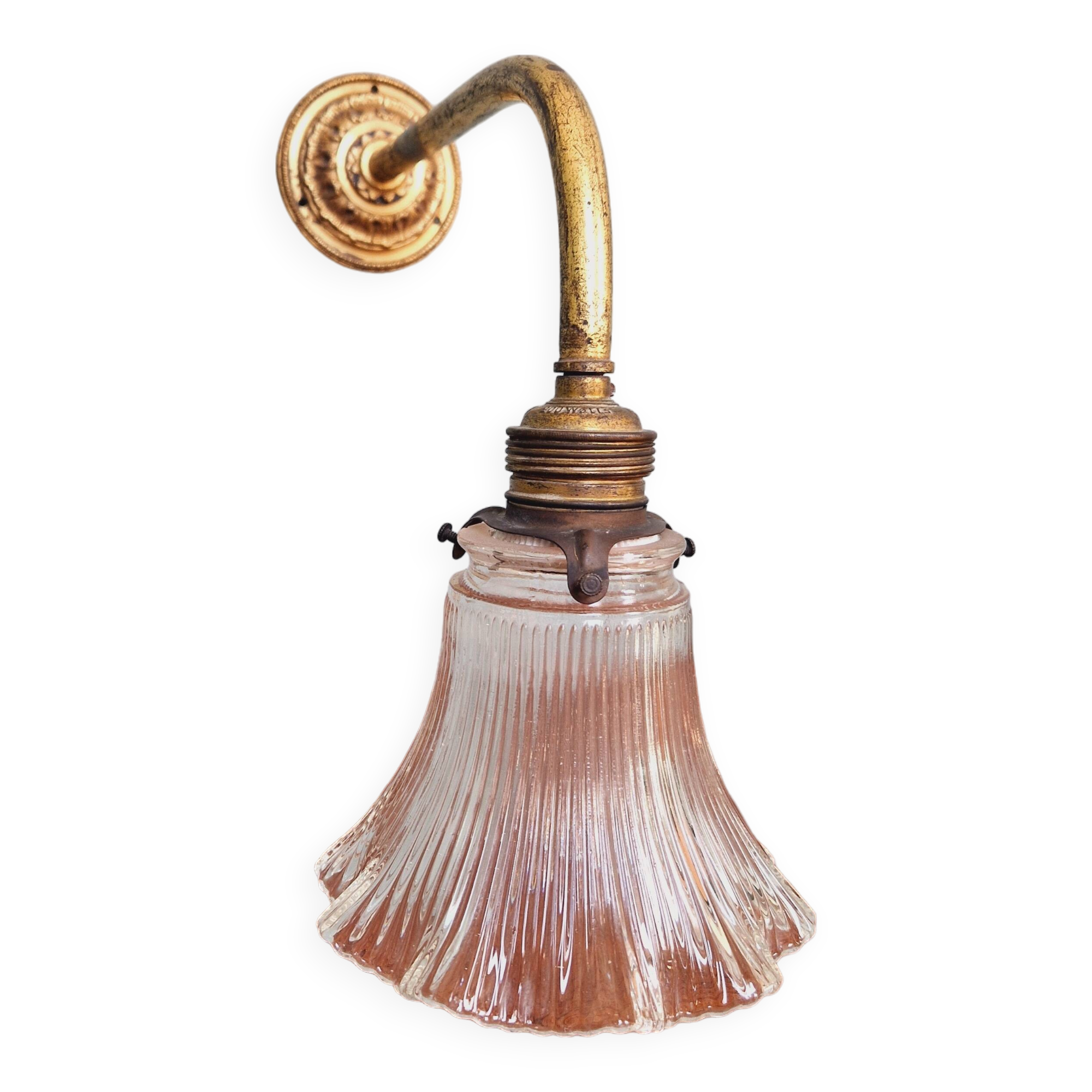 Bronze wall light with grooved clear glass, early 20th century