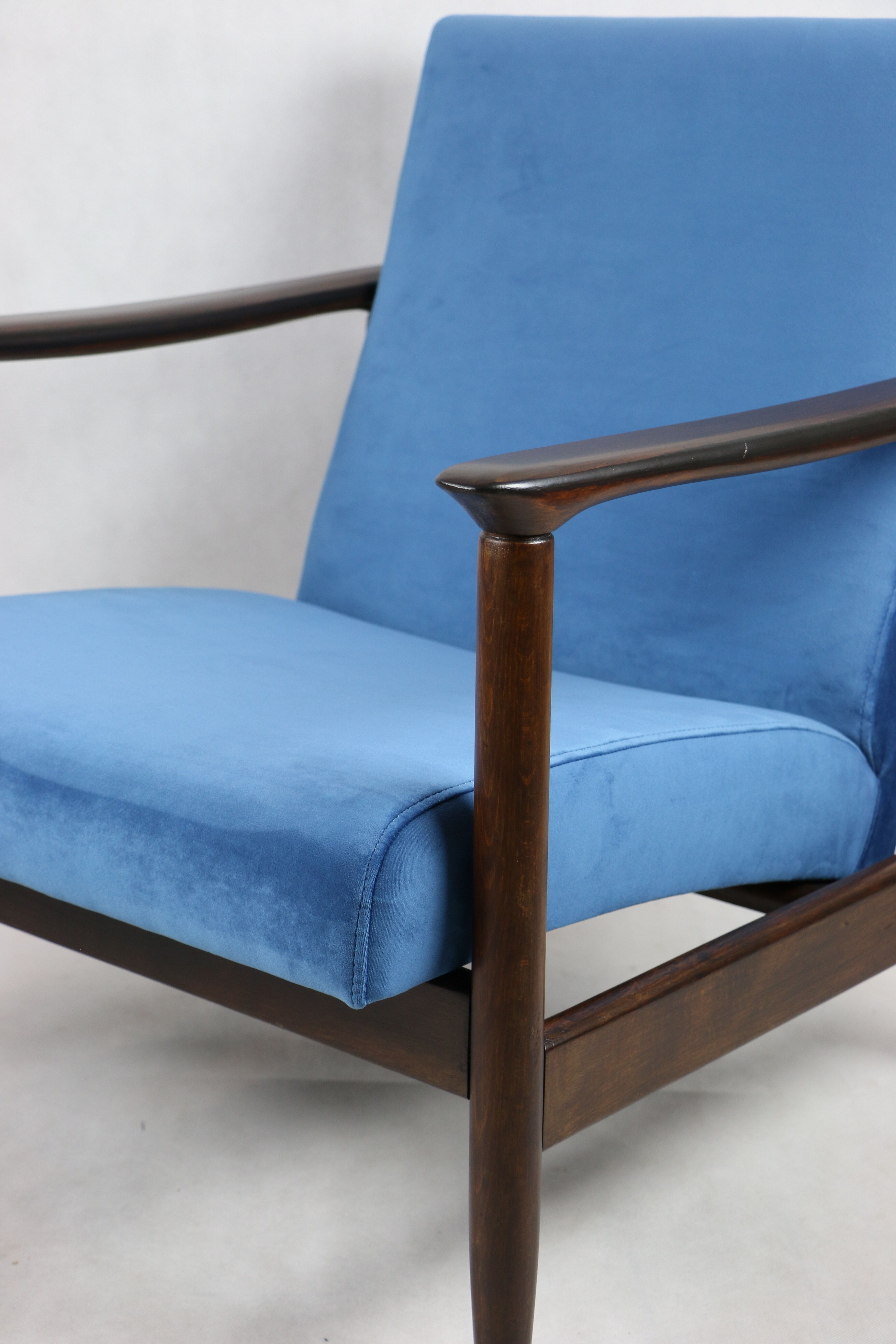 Blue marine velvet gfm-142 armchair by Edmund Homa, 1970s, ocean