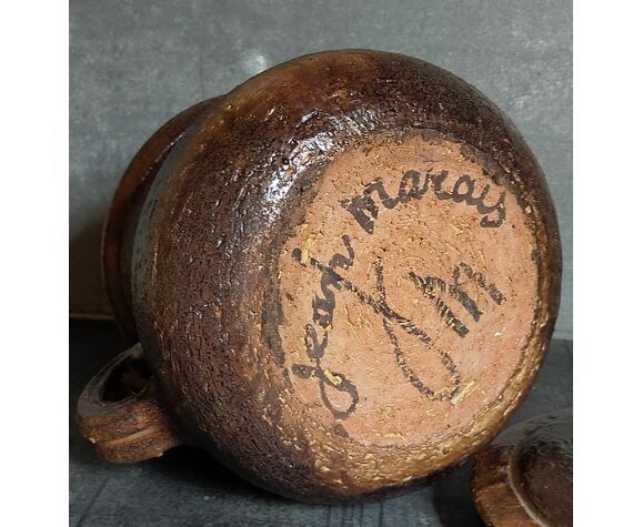 Ceramic covered pot by Jean Marais signed, Vallauris 80s