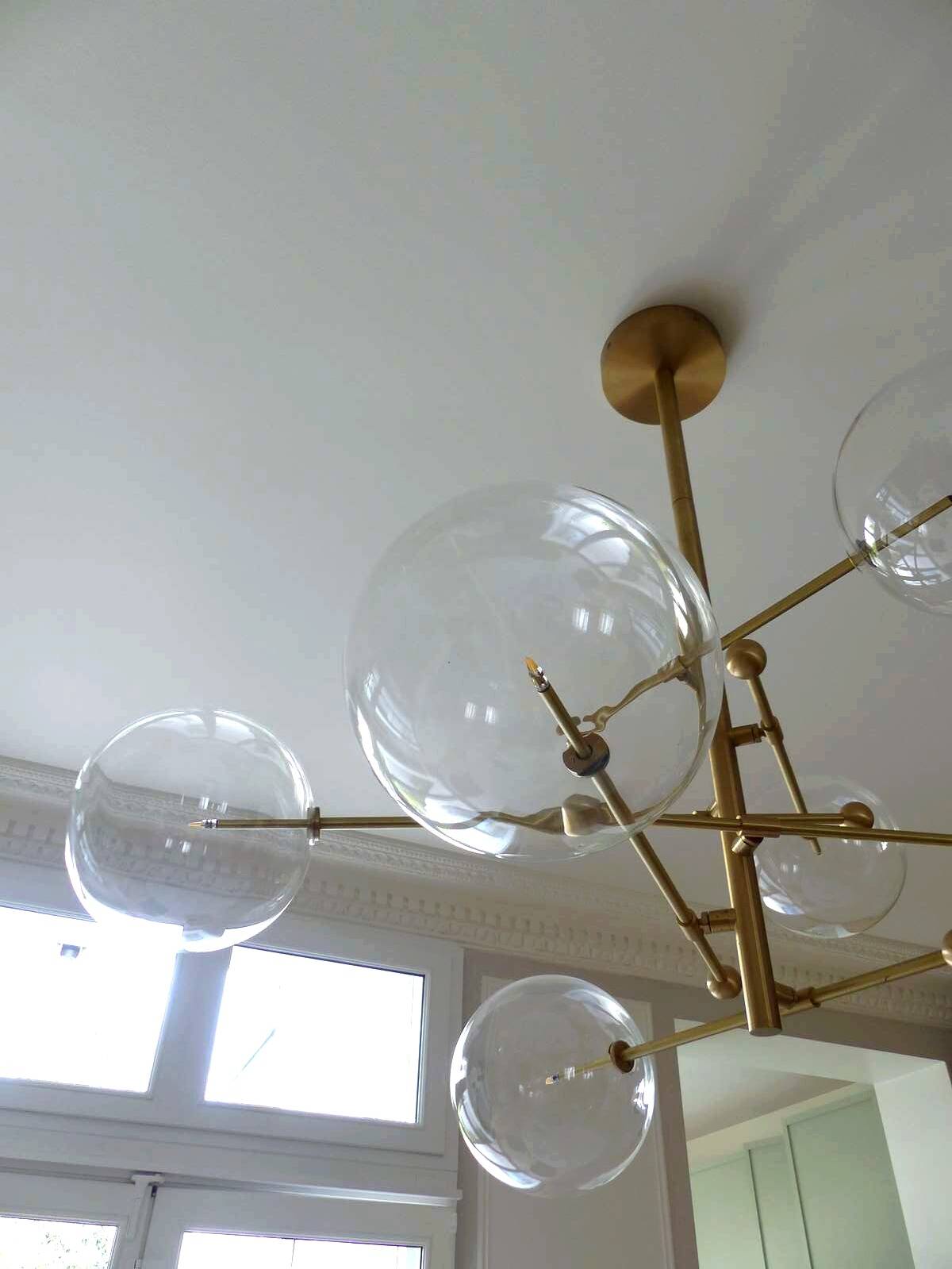 Brass & Borosilicate Glass Suspension "RD15 6 ARMS" design Schwung