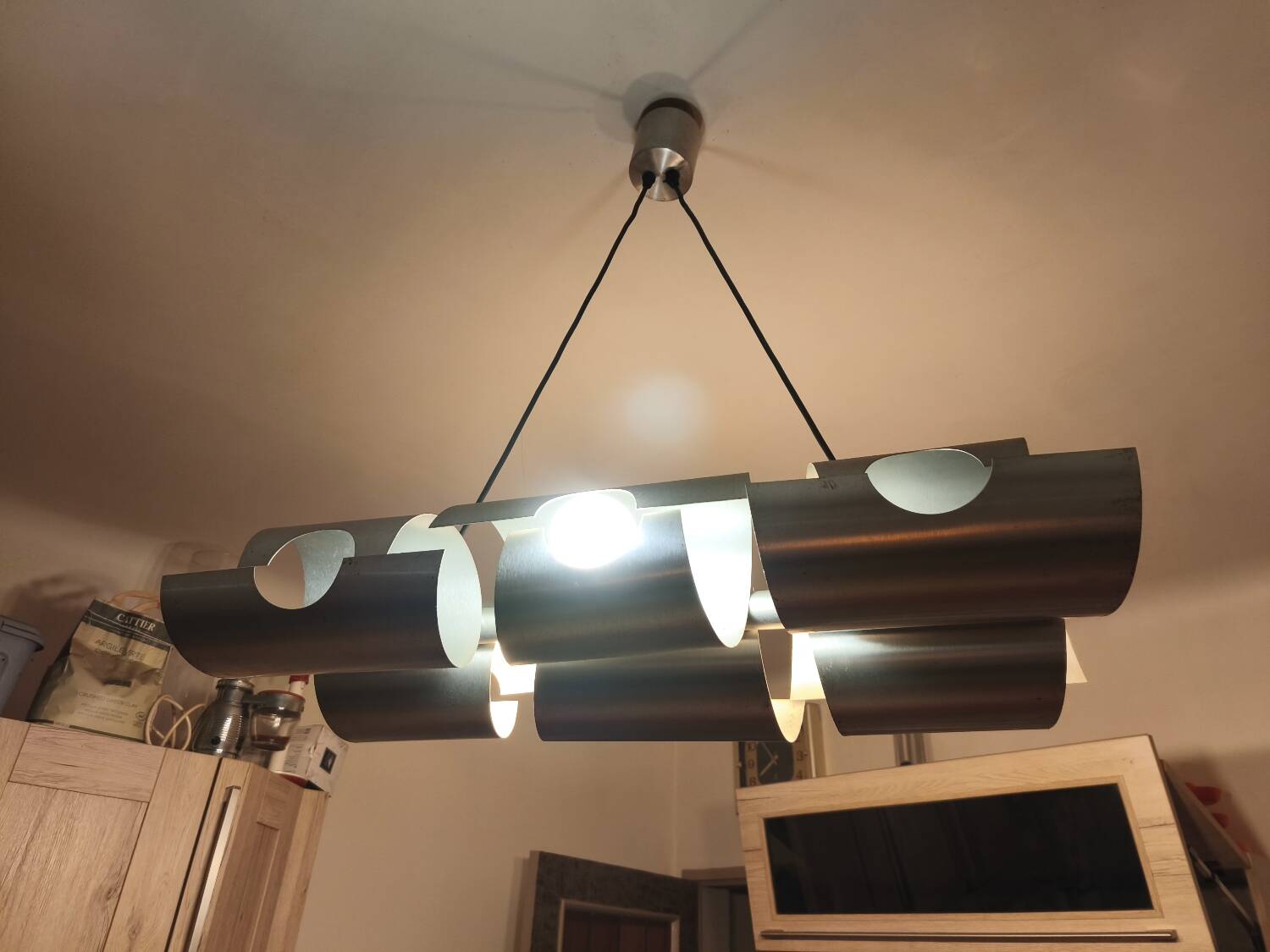 Space Age brushed aluminum pendant chandelier from the 70s