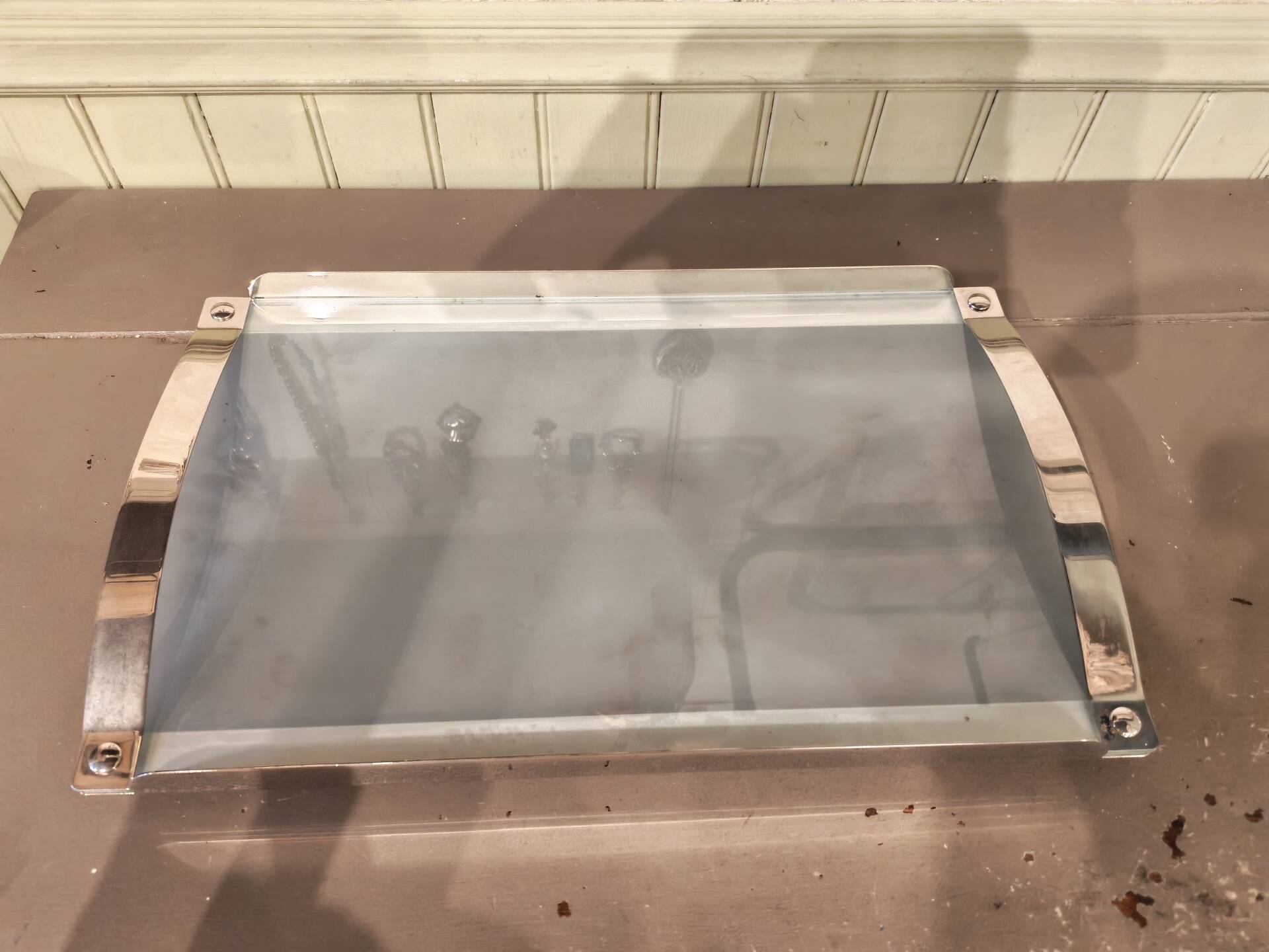 Chrome metal and glass vintage tray