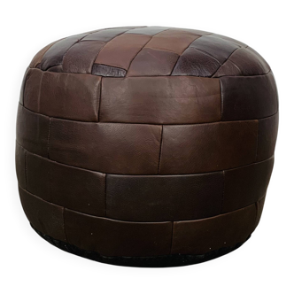 Pouf en patchwork de cuir dans le goût de De Sede, années 70