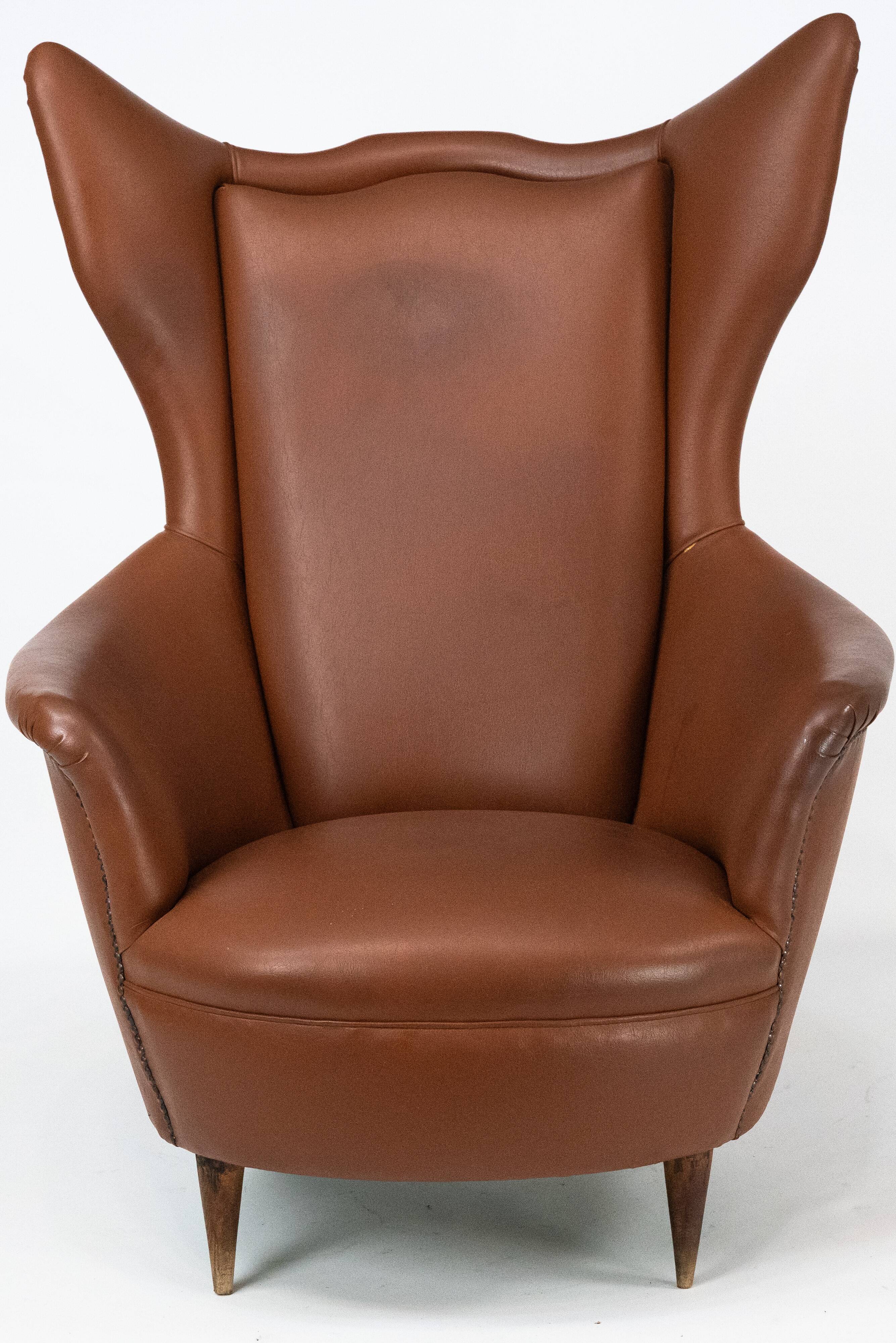 Mid-Century Italian Wingback Armchair in Leatherette, 1950s