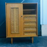 Convenient wardrobe in wood and rattan