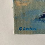Petit tableau huile sur toile tons bleus