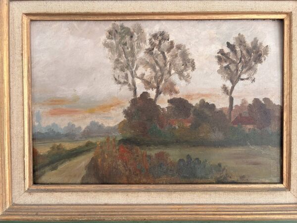Ancien Tableau Paysage Normandie Ecole Rouen Cadre Montparnasse Vert Legrip