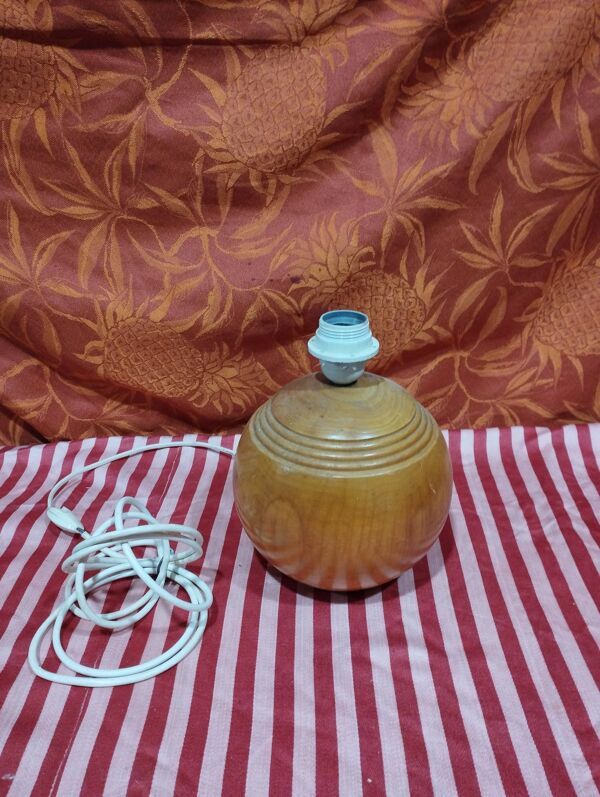 Vintage : pied de lampe boule en bois tourné made in italie i.m.t