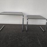 2 side tables in chrome and smoked glass