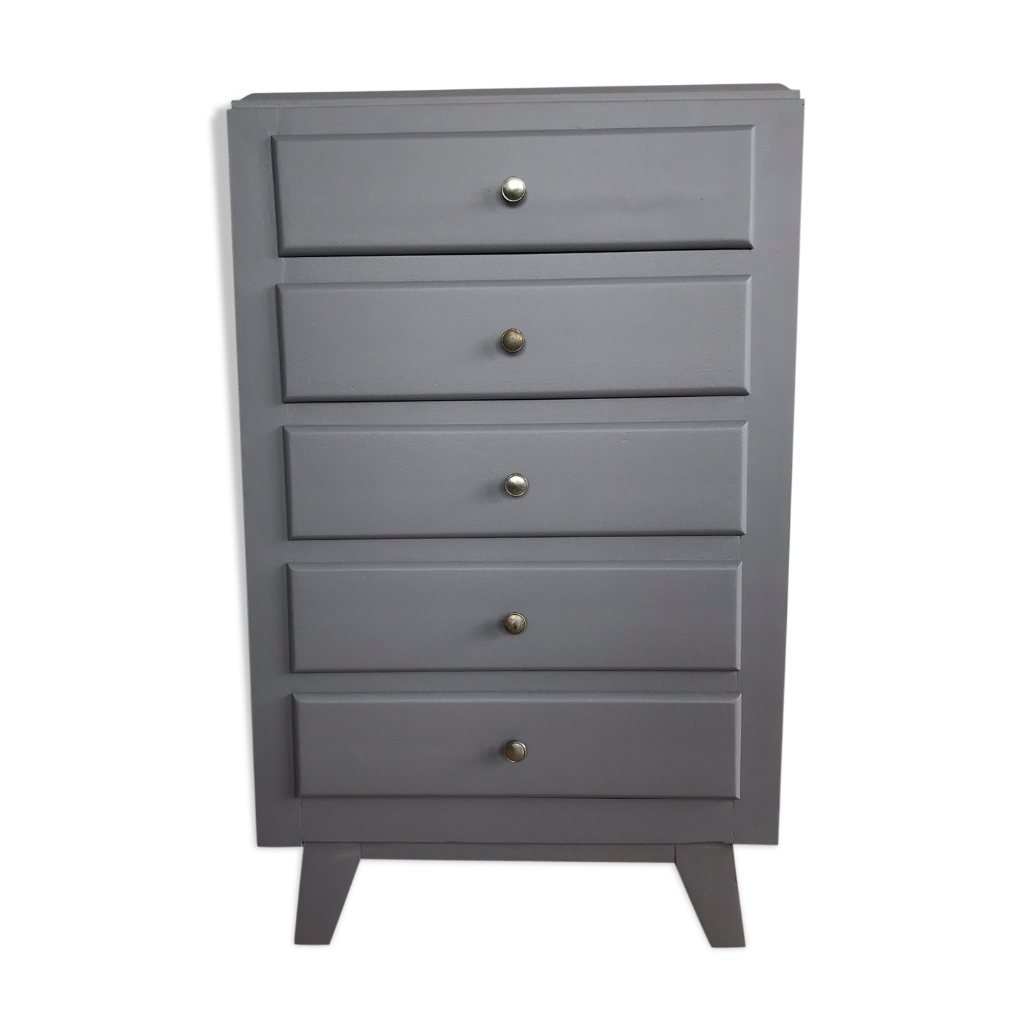 Wooden dresser painted five drawers tapered feet, vintage 60s