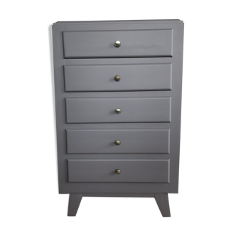Wooden dresser painted five drawers tapered feet, vintage 60s