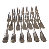 12 silver-plated metal snail forks by silversmith Noel Collet, shell design