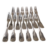 12 silver-plated metal snail forks by silversmith Noel Collet, shell design