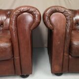 Brown brown leather chesterfield armchairs