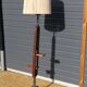 Brutalist wrought iron wood floor lamp