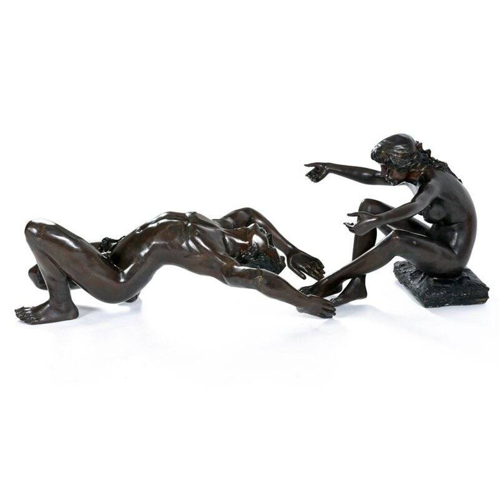 Table basse en bronze avec sculpture figurative et plateau en verre par C. Conndray