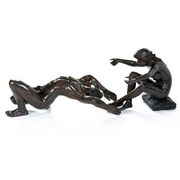 Table basse en bronze avec sculpture figurative et plateau en verre par C. Conndray