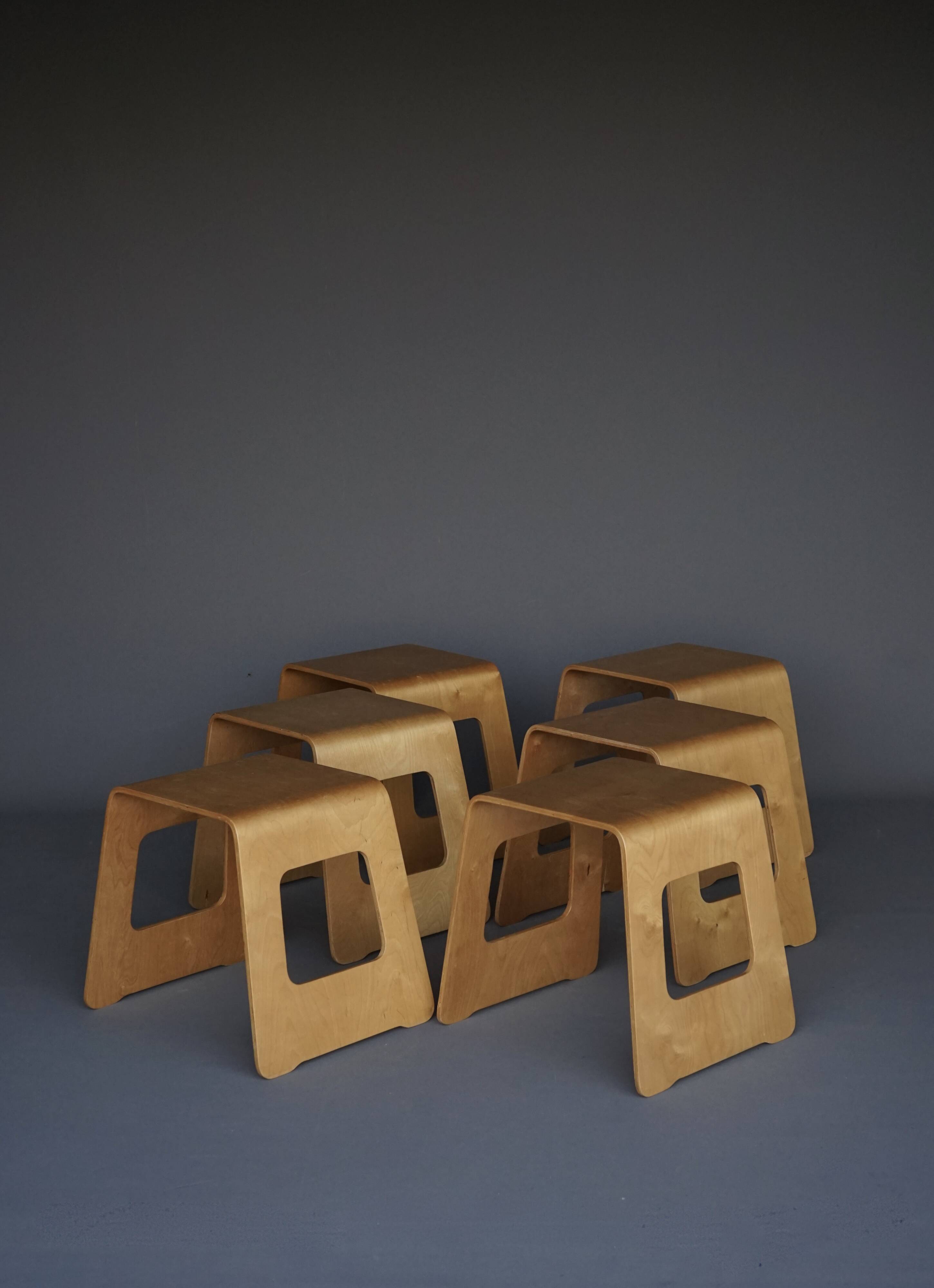 Tabourets Benjamin vintage IKEA en contreplaqué par Lisa Norinder, 1999. Lot de 6