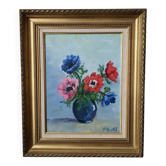 Tableau acrylique sur toile nature morte anémones campagne bohème