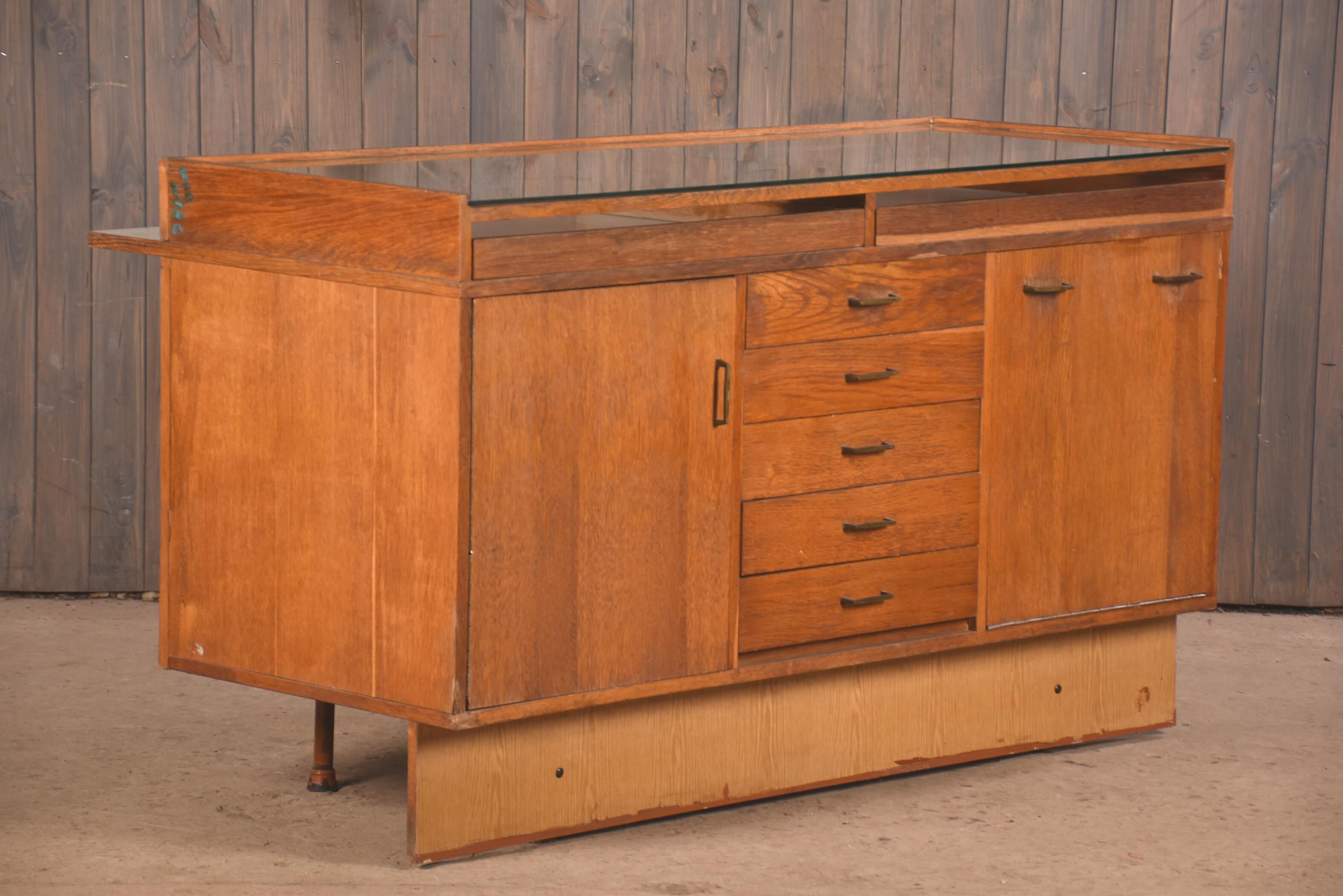 Vintage pharmacy counter showcase