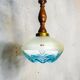 Vintage teak wood agua blue glass pendant lamp