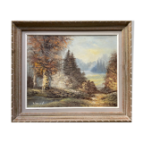 Painting "Lake and wooded landscape" HST signed Vernet + frame