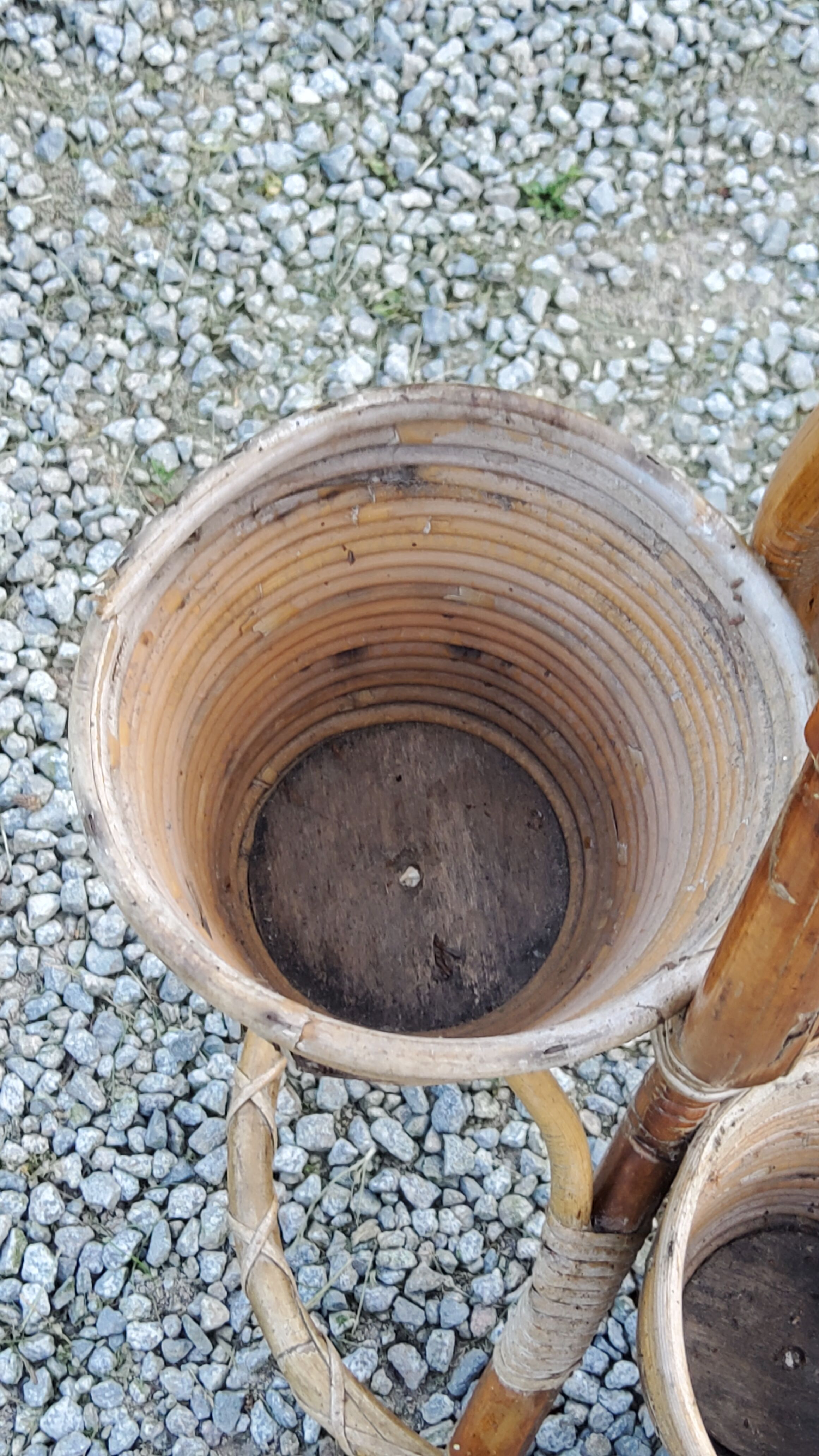 Rattan and bamboo plant holder from the 50s