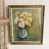 Still life bouquet of chrysanthemums, oil on canvas