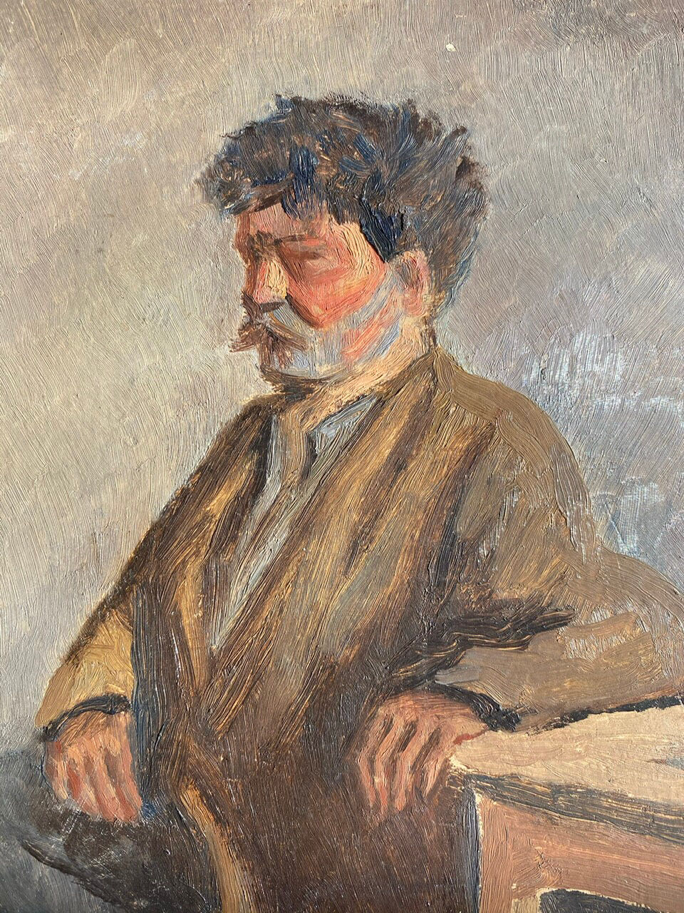 Old painting, portrait of a peasant, signed Étienne Chabrier, dated 1953