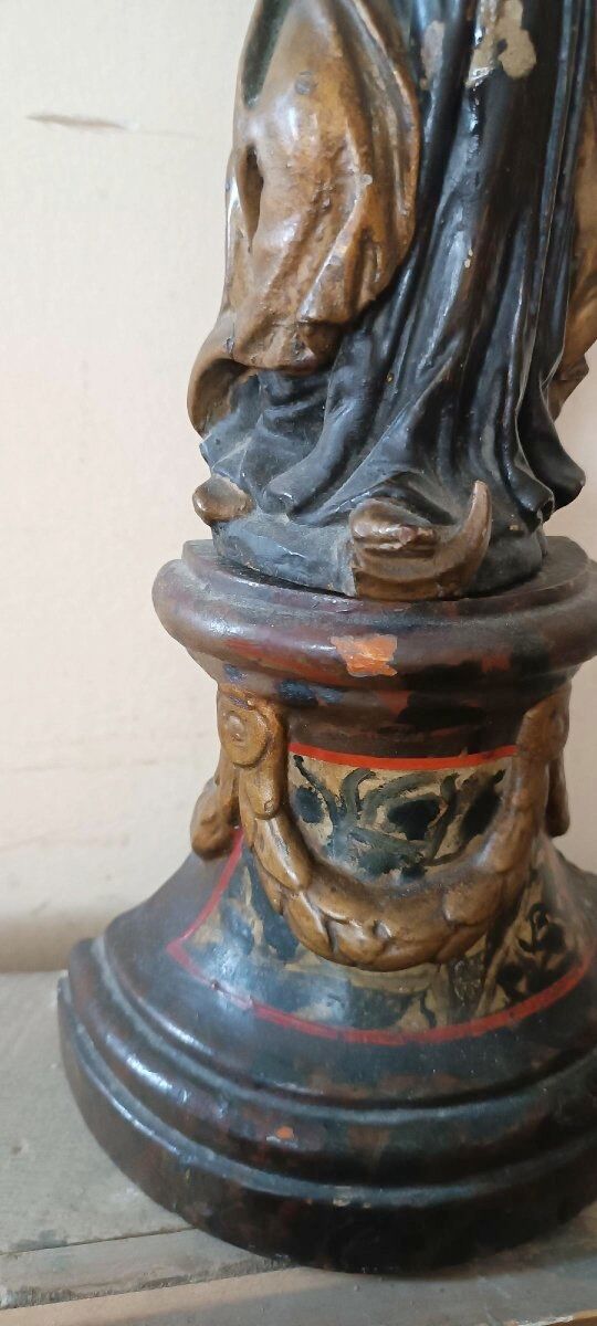 Ancient polychrome wooden sculpture representing the Virgin and Child, from